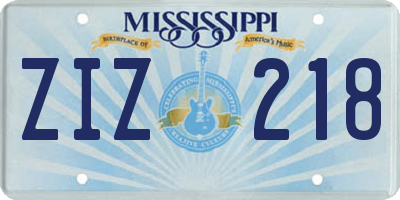 MS license plate ZIZ218