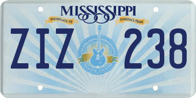 MS license plate ZIZ238