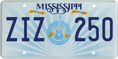 MS license plate ZIZ250