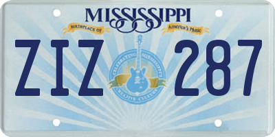 MS license plate ZIZ287