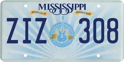 MS license plate ZIZ308