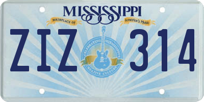 MS license plate ZIZ314