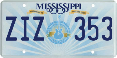 MS license plate ZIZ353