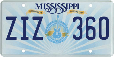 MS license plate ZIZ360
