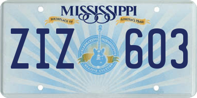 MS license plate ZIZ603
