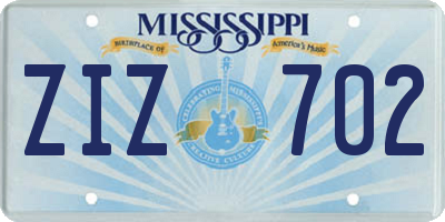 MS license plate ZIZ702