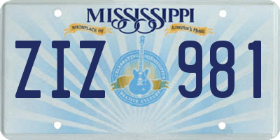 MS license plate ZIZ981
