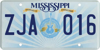 MS license plate ZJA016