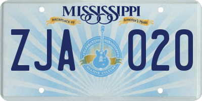 MS license plate ZJA020