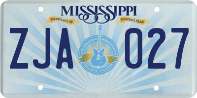 MS license plate ZJA027
