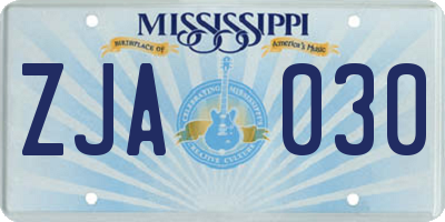 MS license plate ZJA030