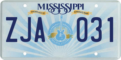 MS license plate ZJA031