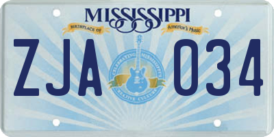 MS license plate ZJA034