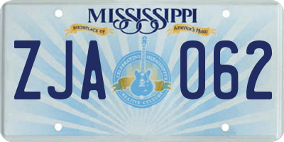 MS license plate ZJA062