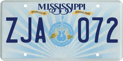 MS license plate ZJA072