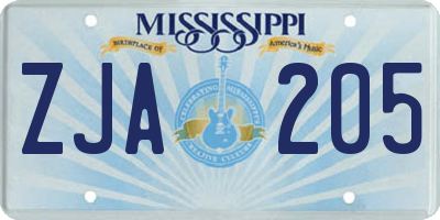 MS license plate ZJA205