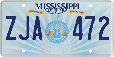 MS license plate ZJA472
