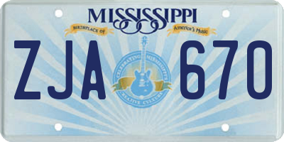 MS license plate ZJA670
