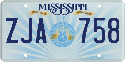 MS license plate ZJA758