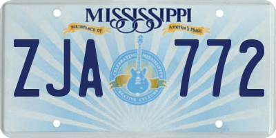 MS license plate ZJA772
