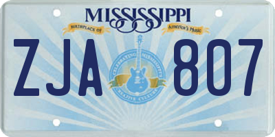 MS license plate ZJA807