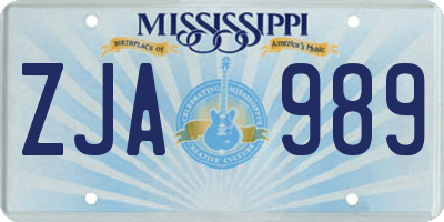 MS license plate ZJA989