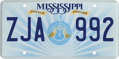 MS license plate ZJA992