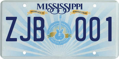 MS license plate ZJB001