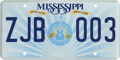 MS license plate ZJB003