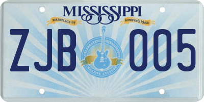 MS license plate ZJB005