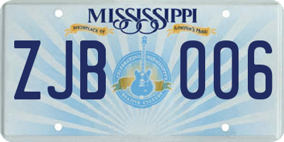 MS license plate ZJB006