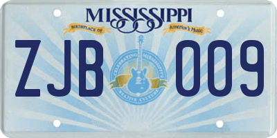 MS license plate ZJB009