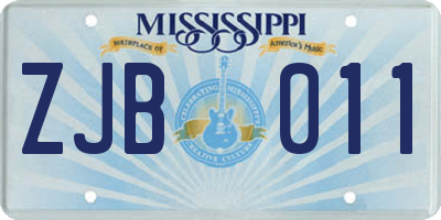 MS license plate ZJB011
