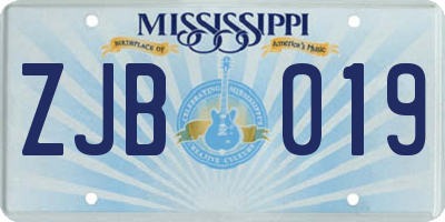 MS license plate ZJB019