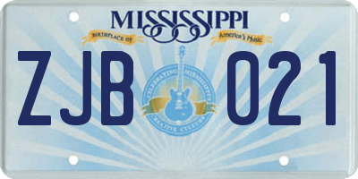 MS license plate ZJB021