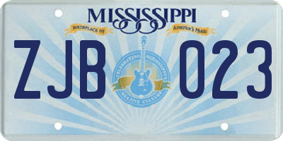 MS license plate ZJB023
