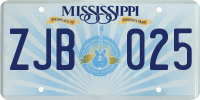 MS license plate ZJB025