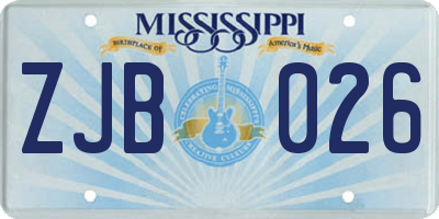MS license plate ZJB026