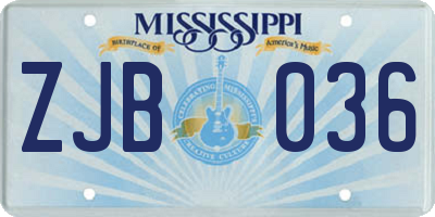 MS license plate ZJB036