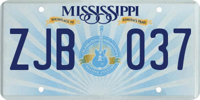 MS license plate ZJB037