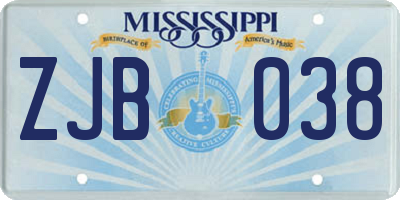 MS license plate ZJB038