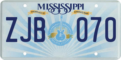 MS license plate ZJB070