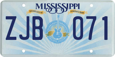 MS license plate ZJB071