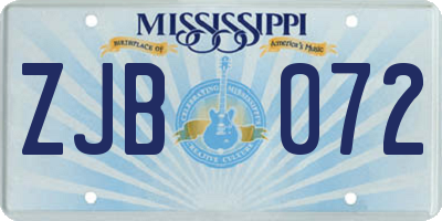 MS license plate ZJB072