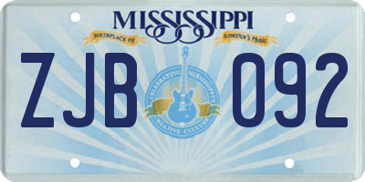 MS license plate ZJB092