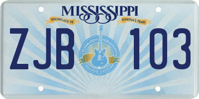 MS license plate ZJB103