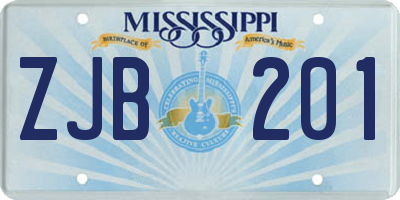 MS license plate ZJB201