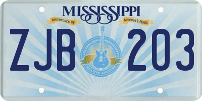 MS license plate ZJB203