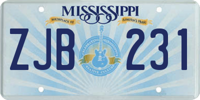 MS license plate ZJB231