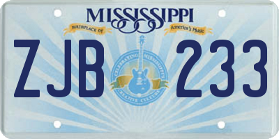 MS license plate ZJB233
